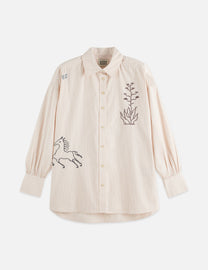 Light Gray חולצה מכופתרת ארוכה לנשים Embroidery girlfriend SCOTCH & SODA
