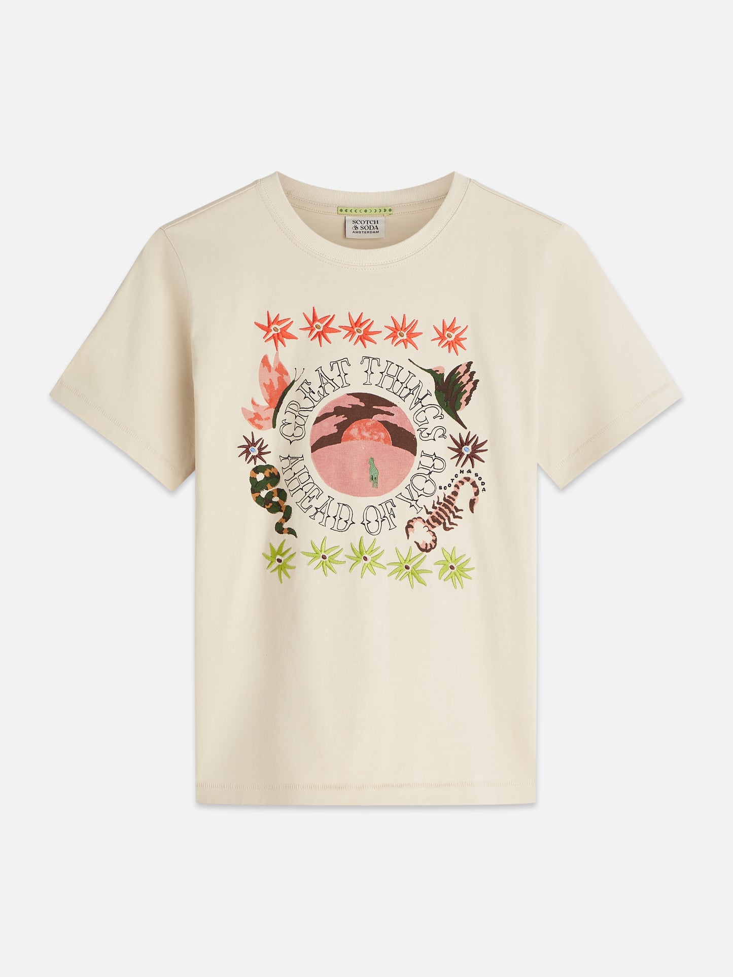 Light Gray EMBROIDERED ARTWORK REGULAR-FIT T-SHIRT טי שירט קצרה SCOTCH & SODA