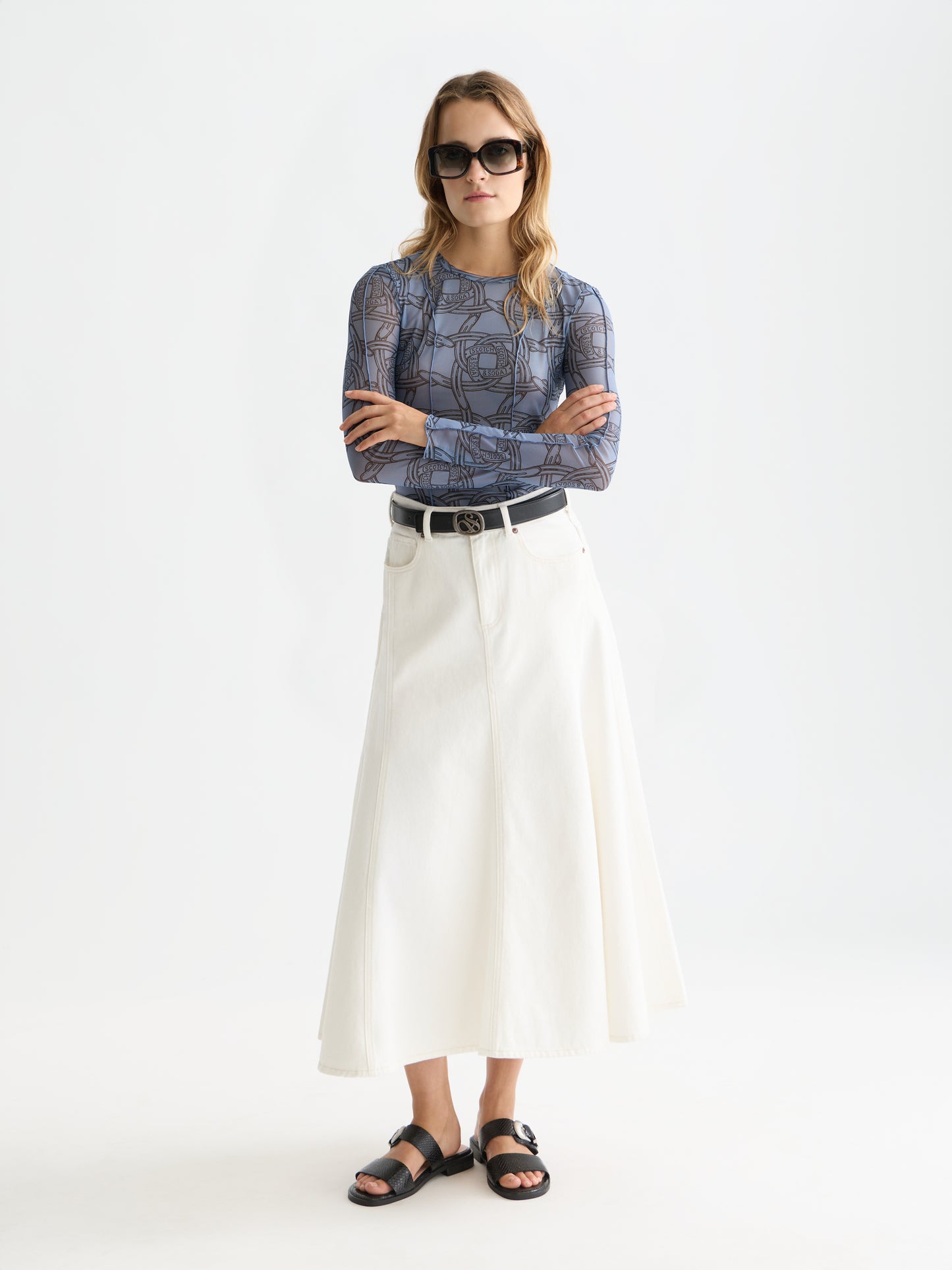 Lavender חולצת מודפסת עם שרוולים ארוכים לנשים Mesh SCOTCH & SODA