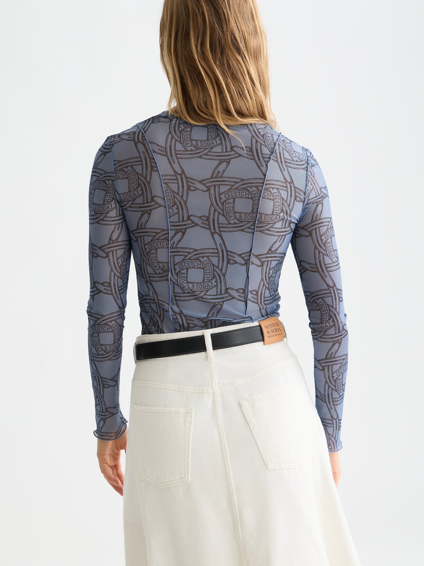 White Smoke חולצת מודפסת עם שרוולים ארוכים לנשים Mesh SCOTCH & SODA