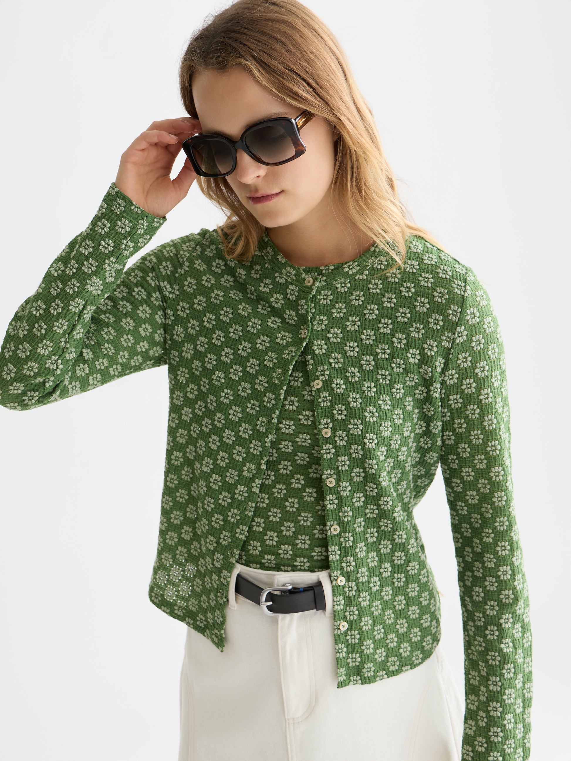 Lavender קרדיגן סריג פרחוני לנשים Structured Button SCOTCH & SODA