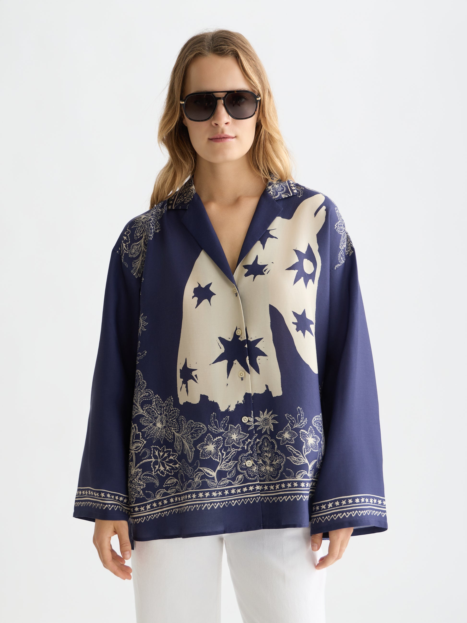 Lavender חולצה מכופתרת ארוכה לנשים Printed SCOTCH & SODA