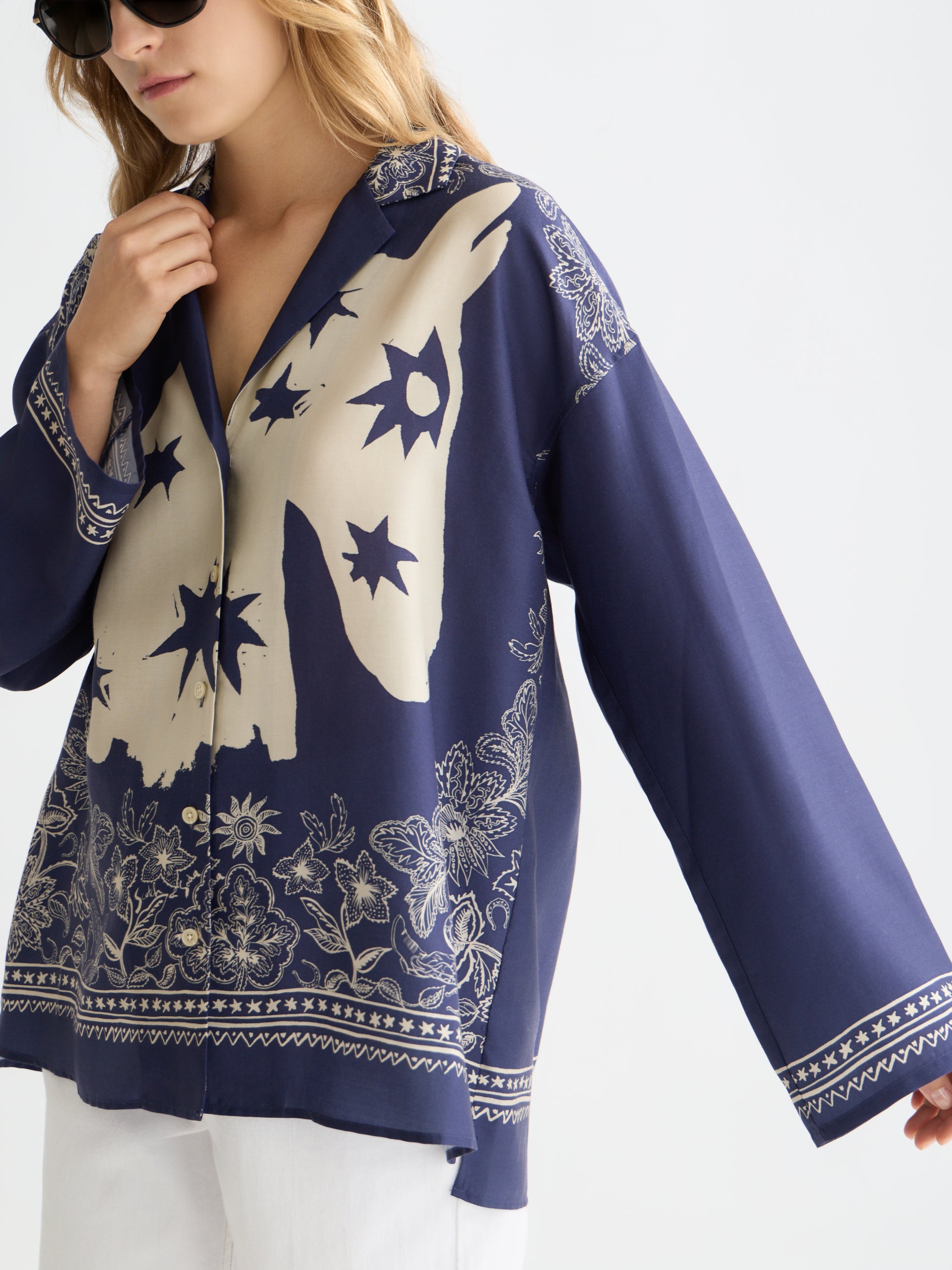 Lavender חולצה מכופתרת ארוכה לנשים Printed SCOTCH & SODA