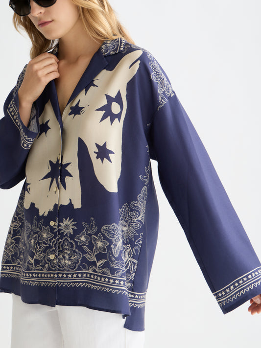 Lavender חולצה מכופתרת ארוכה לנשים Printed SCOTCH & SODA