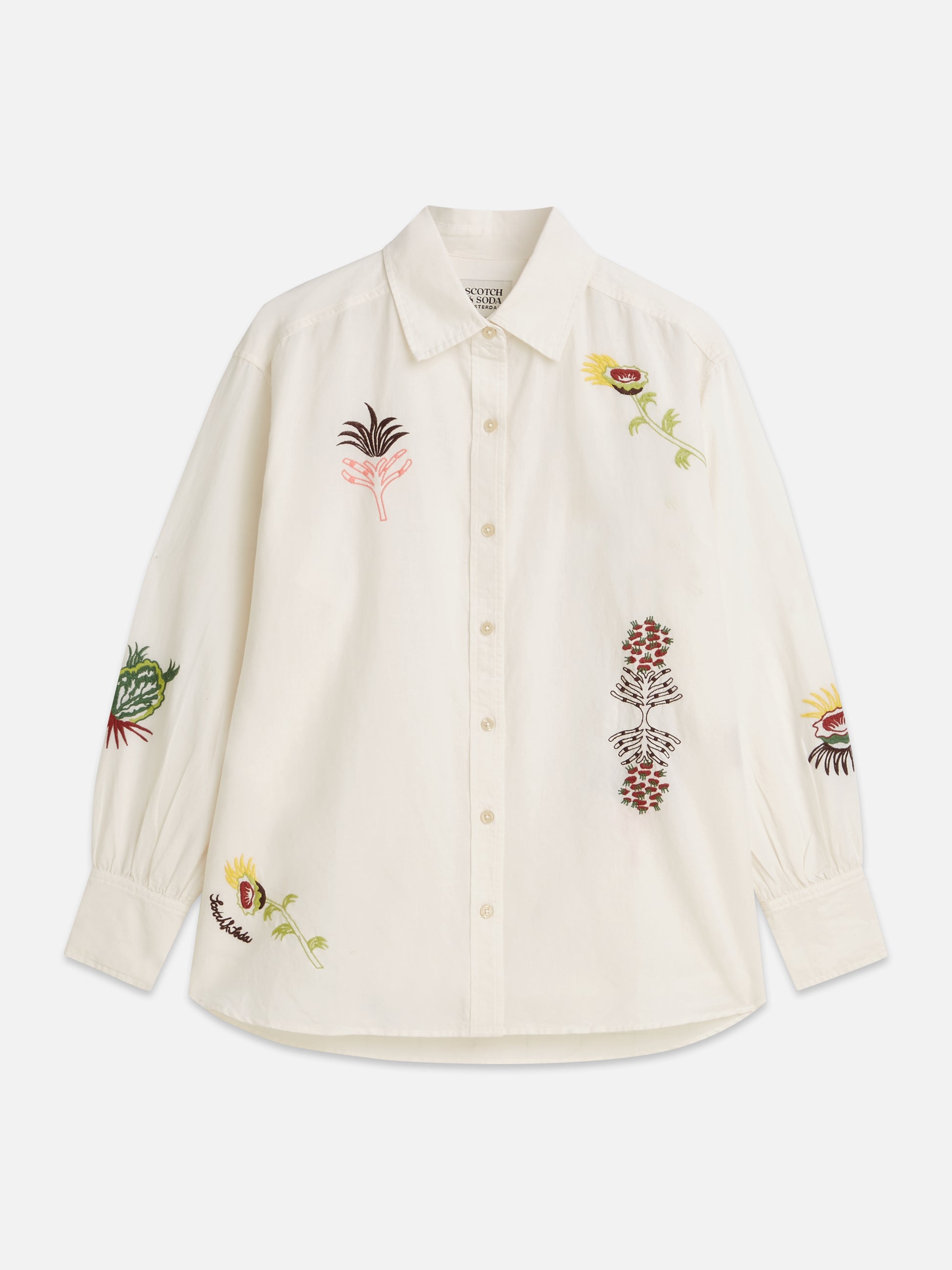 Antique White חולצה מכופתרת ארוכה רקומה לנשים Girlfriend SCOTCH & SODA