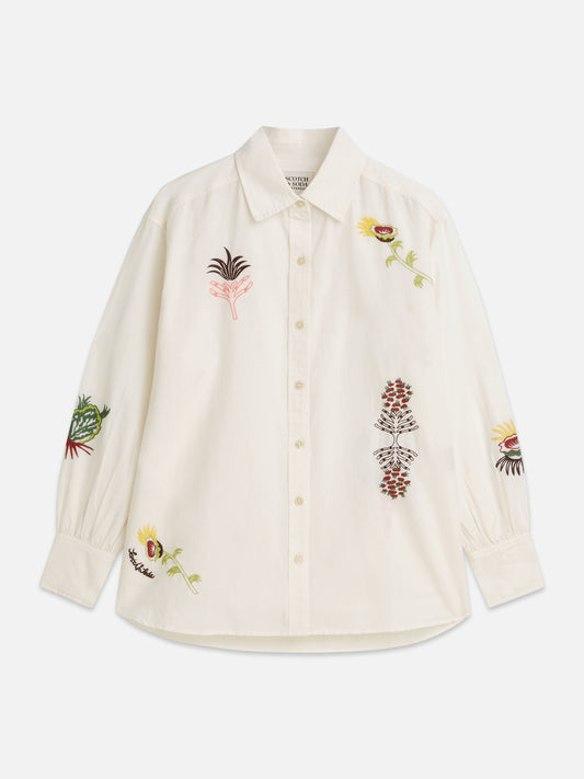 Antique White חולצה מכופתרת ארוכה רקומה לנשים Girlfriend SCOTCH & SODA