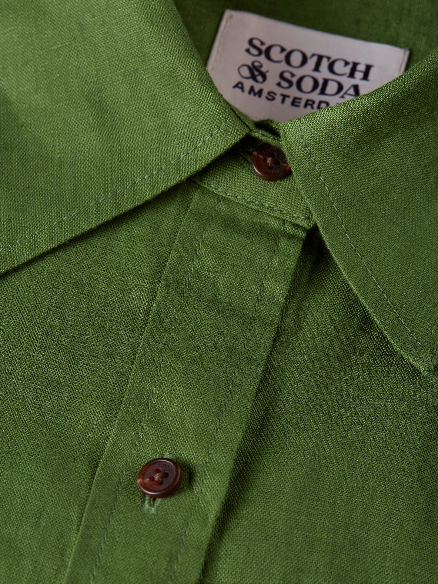 Dark Olive Green חולצה מכופתרת ארוכה לנשים Linen Blend SCOTCH & SODA