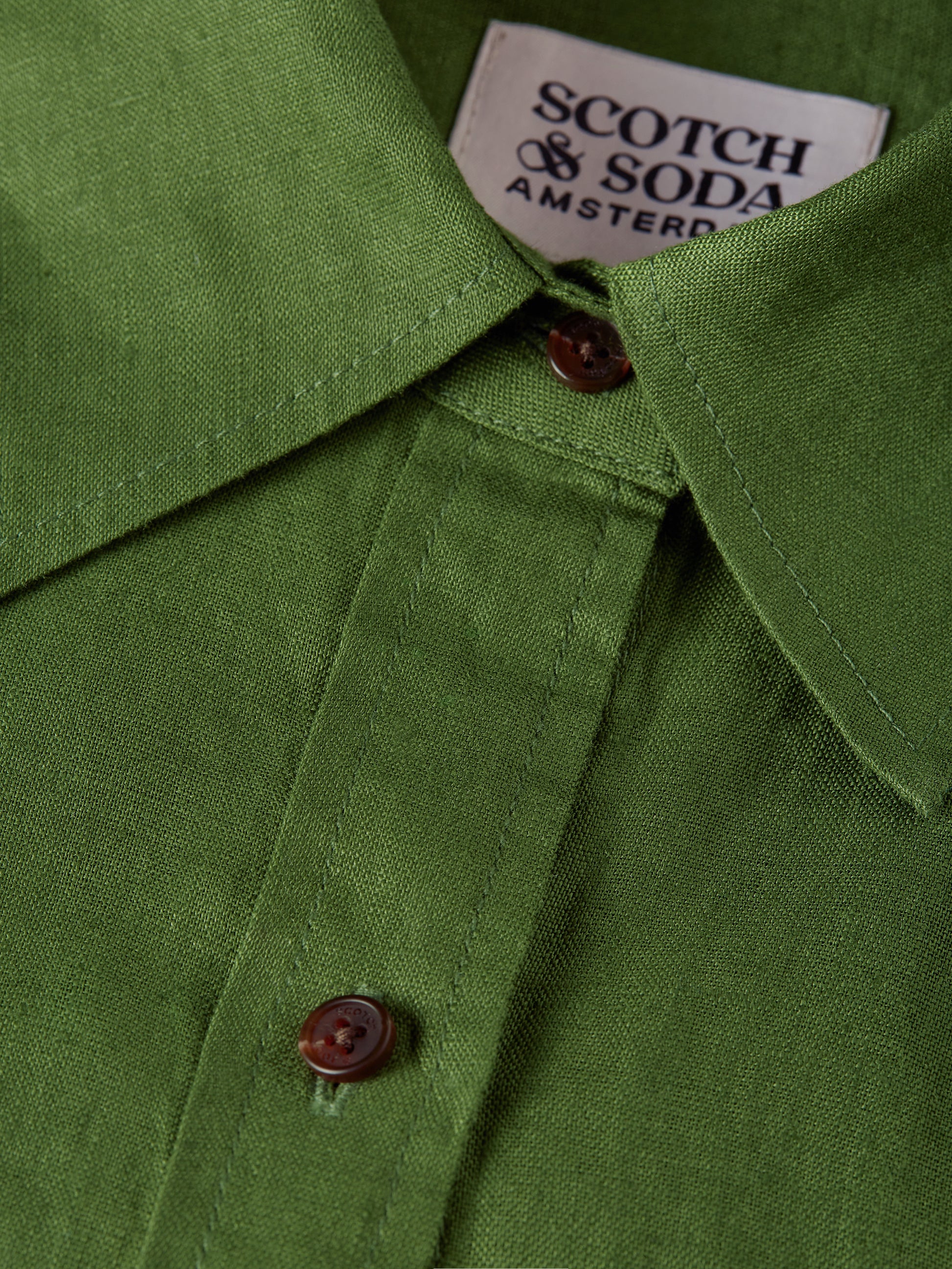 Dark Olive Green חולצה מכופתרת ארוכה לנשים Linen Blend SCOTCH & SODA