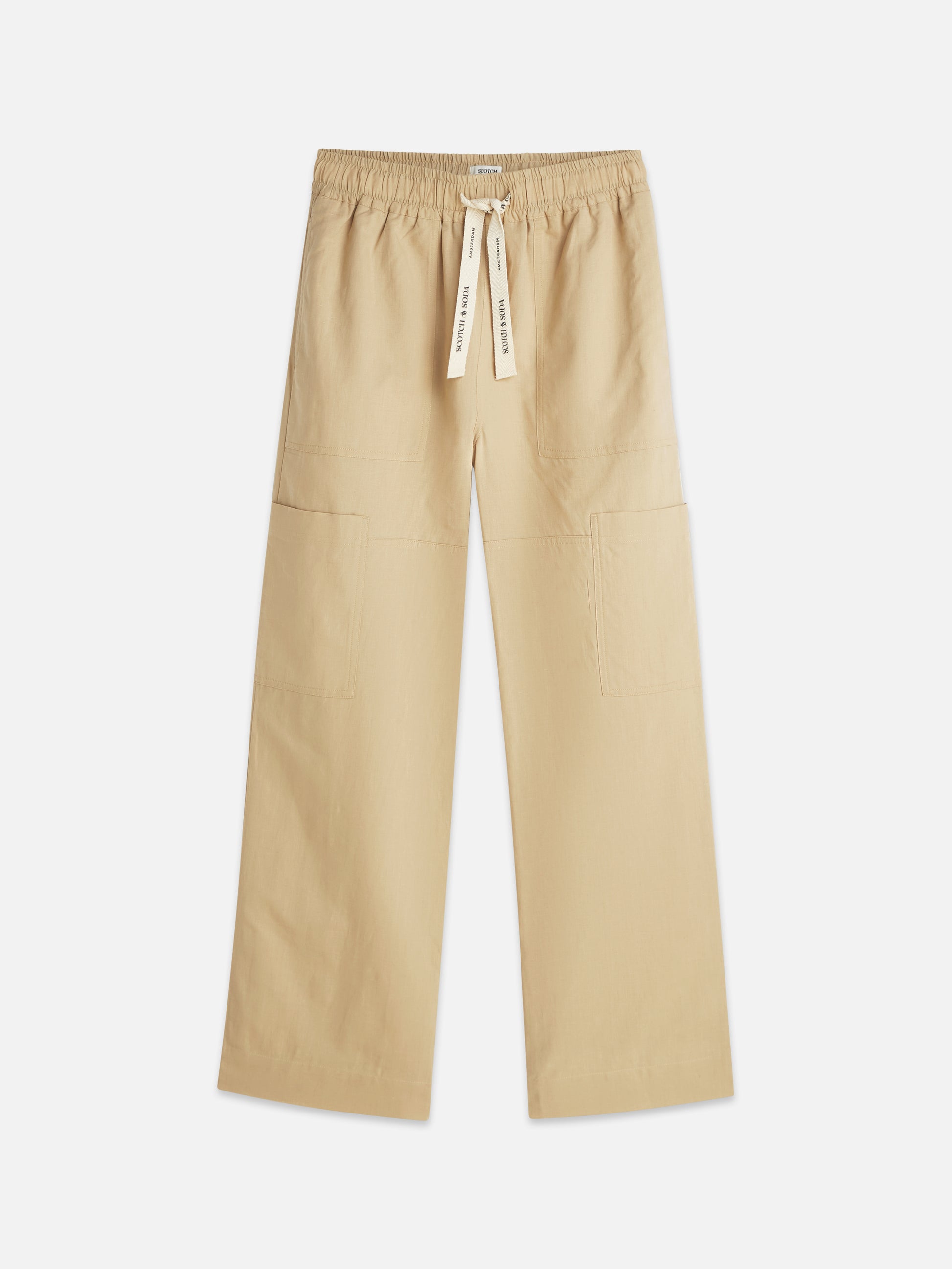 Tan NOA - LINEN HIGH-RISE WIDE-LEG RELAXED PULL PANTS מכנסיים ארוכים SCOTCH & SODA