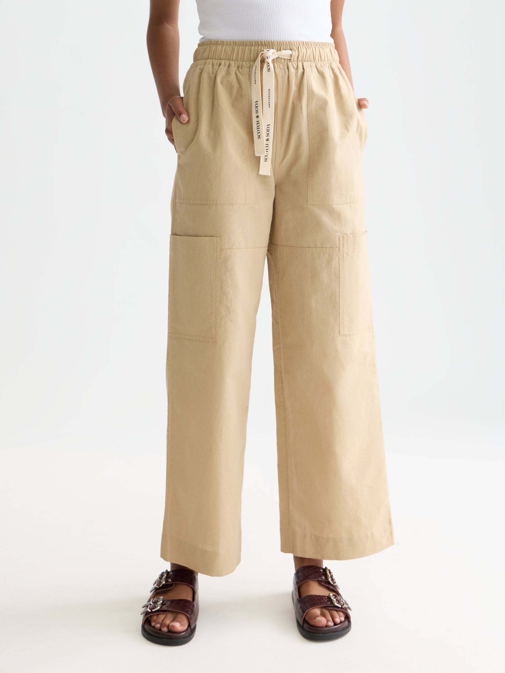 Seashell NOA - LINEN HIGH-RISE WIDE-LEG RELAXED PULL PANTS מכנסיים ארוכים SCOTCH & SODA