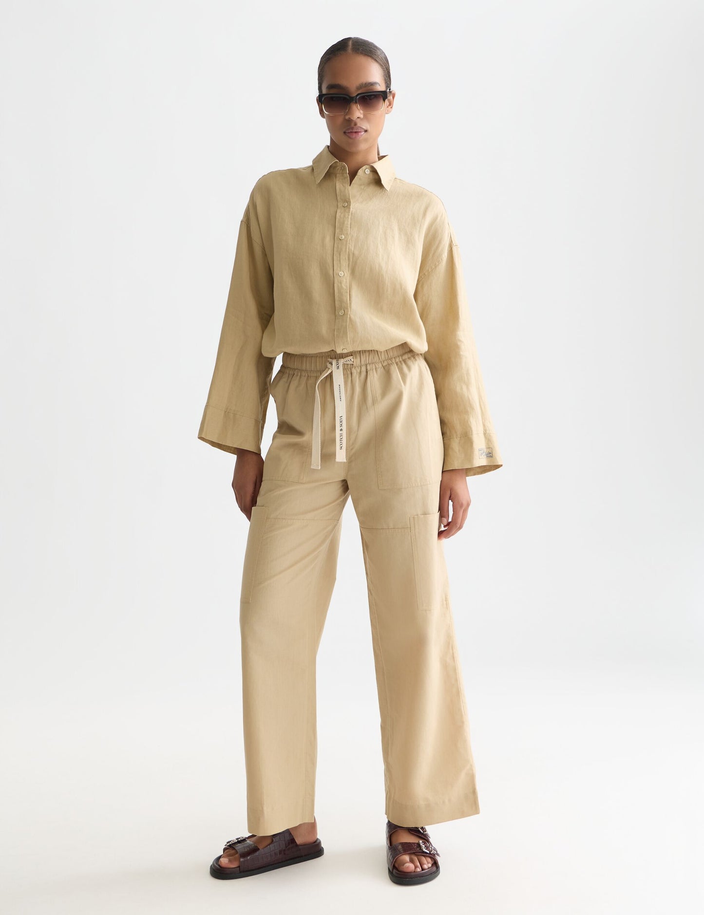 Misty Rose NOA - LINEN HIGH-RISE WIDE-LEG RELAXED PULL PANTS מכנסיים ארוכים SCOTCH & SODA