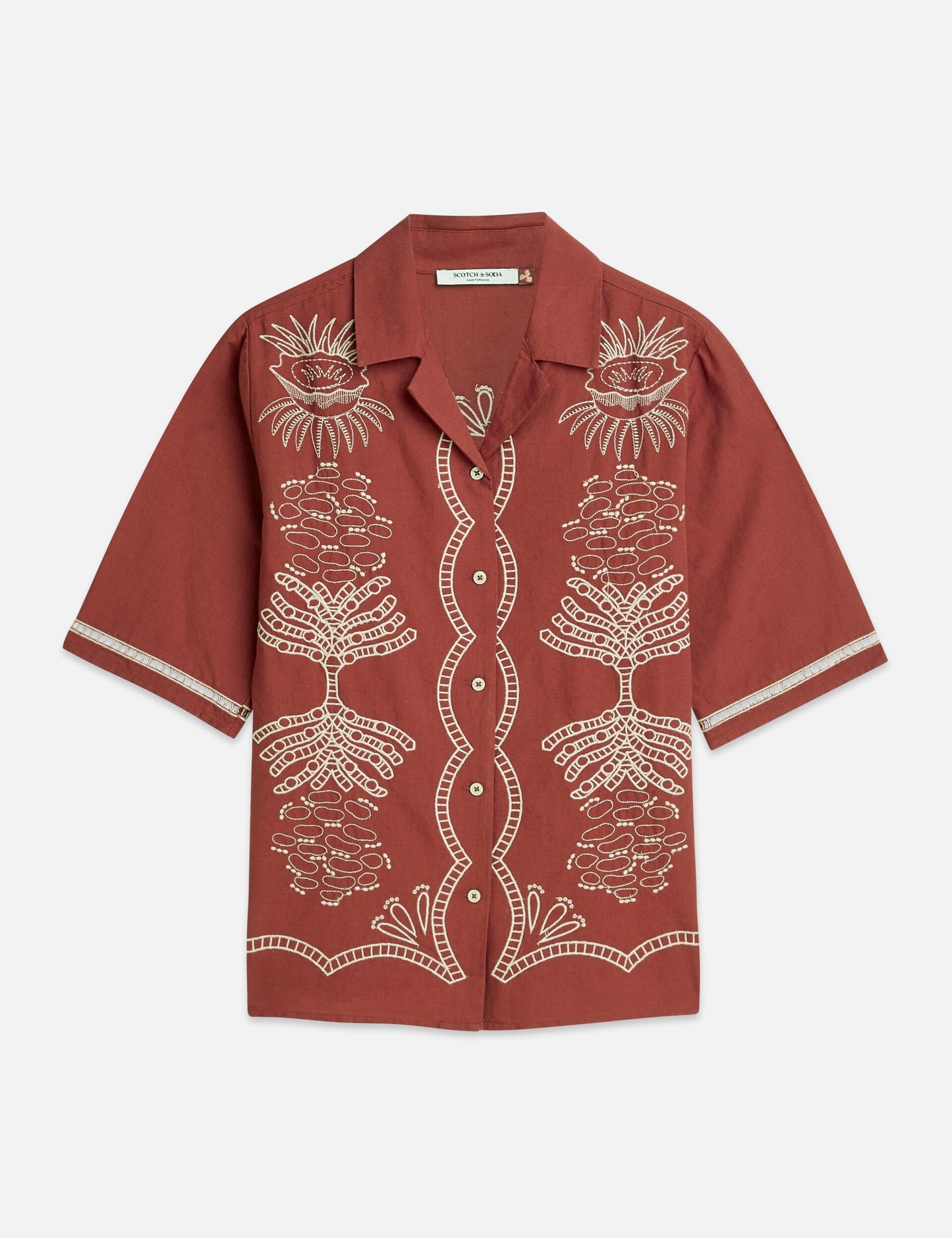 White Smoke חולצה רקומה בגזרה צמודה לנשים Embroidered SCOTCH & SODA