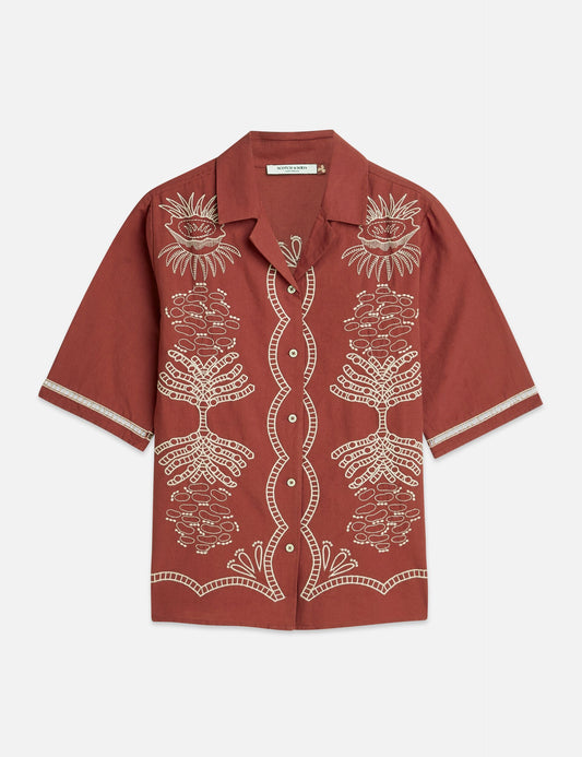 White Smoke חולצה רקומה בגזרה צמודה לנשים Embroidered SCOTCH & SODA
