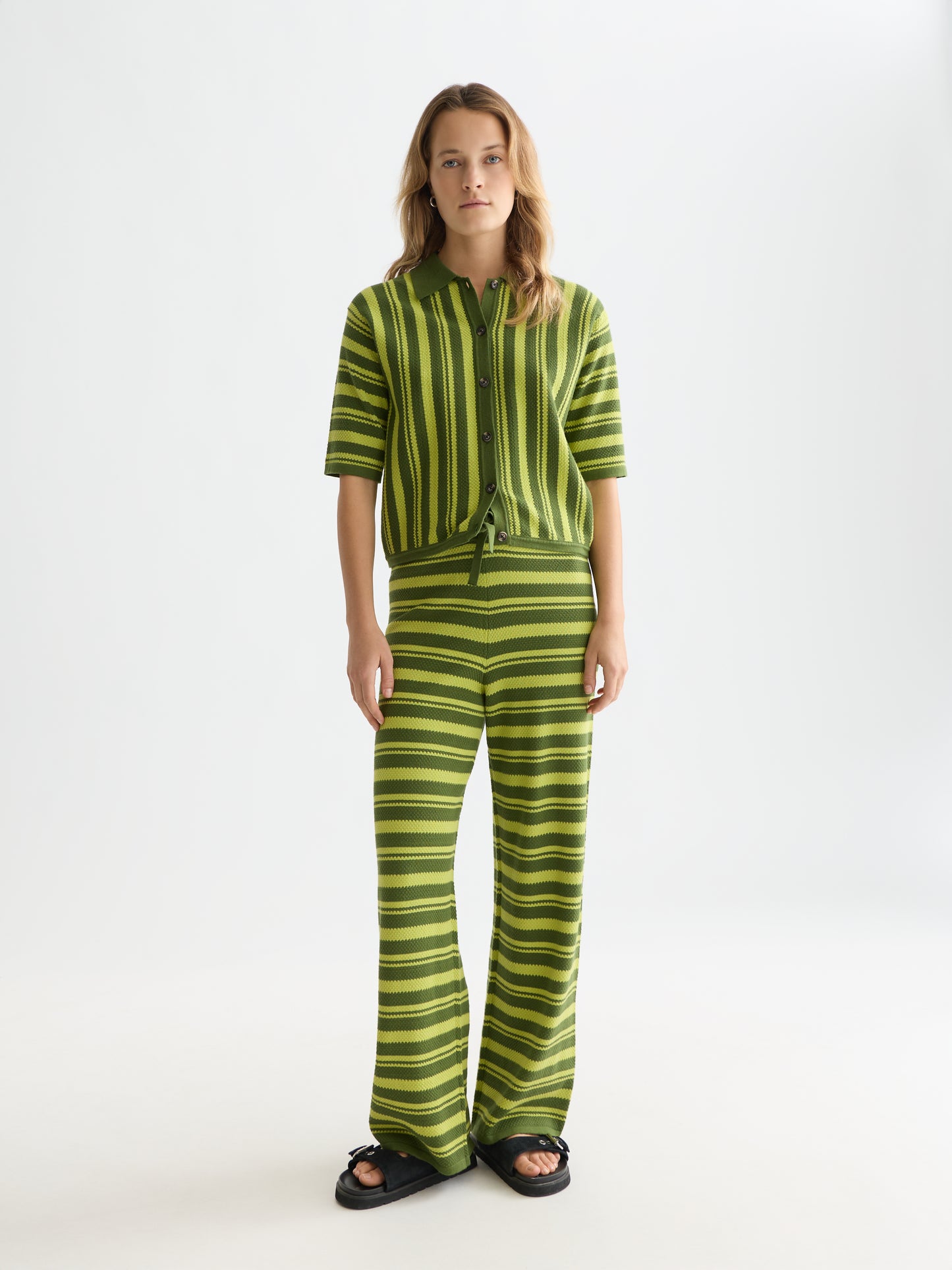 Seashell מכנסיים ארוכים לנשים Textured Stripe Knitted Trousers SCOTCH & SODA
