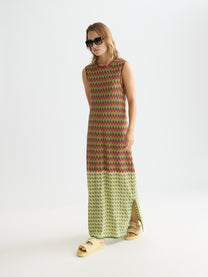 Dark Olive Green שמלת מקסי סרוגה לנשים Chevron SCOTCH & SODA