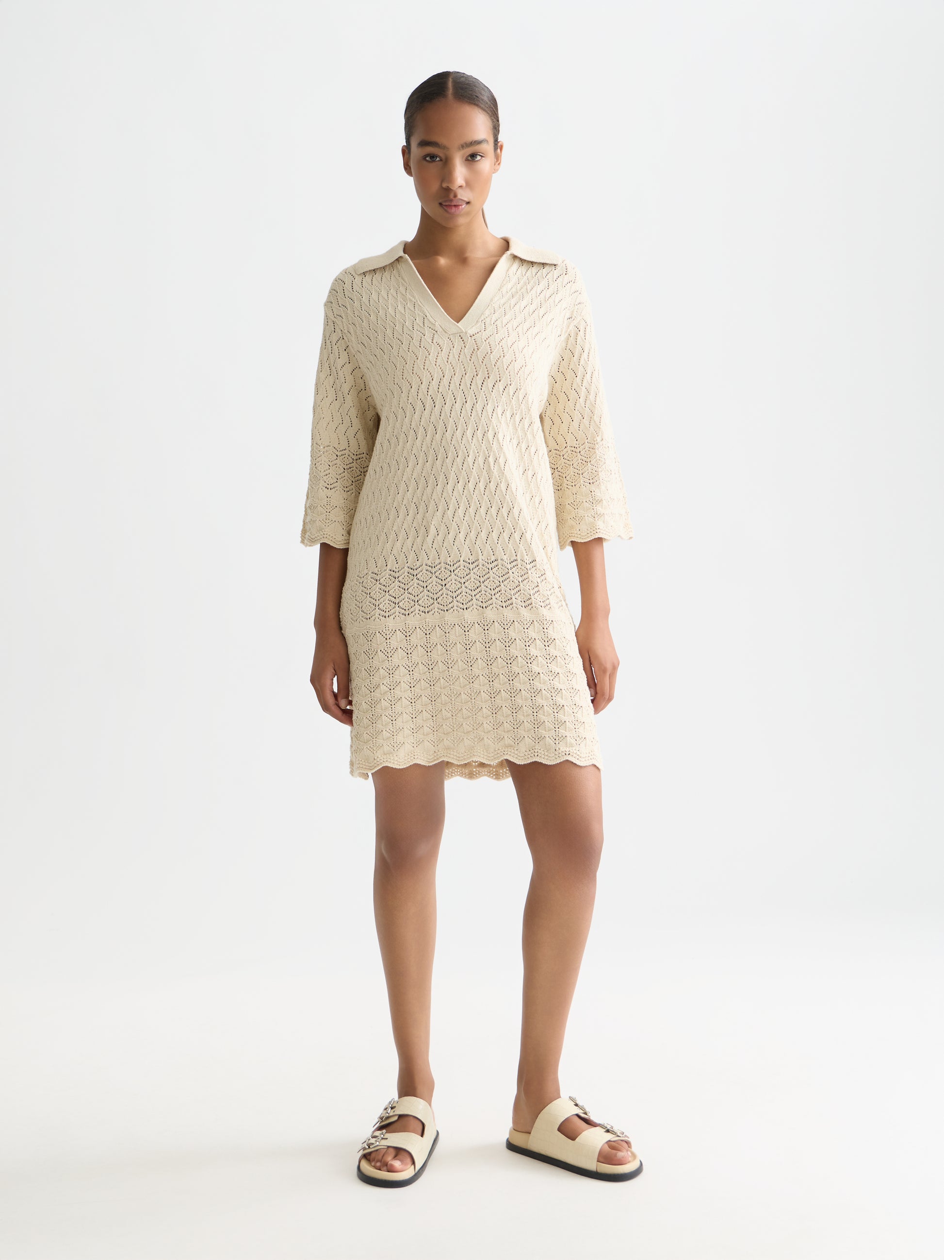 White Smoke שמלת מידי לנשים Pointelle Knit Tunic SCOTCH & SODA