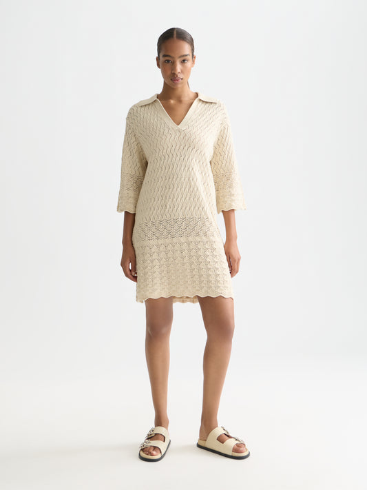 White Smoke POINTELLE STITCH KNITTED SHORT TUNIC DRESS שמלת מידי SCOTCH & SODA