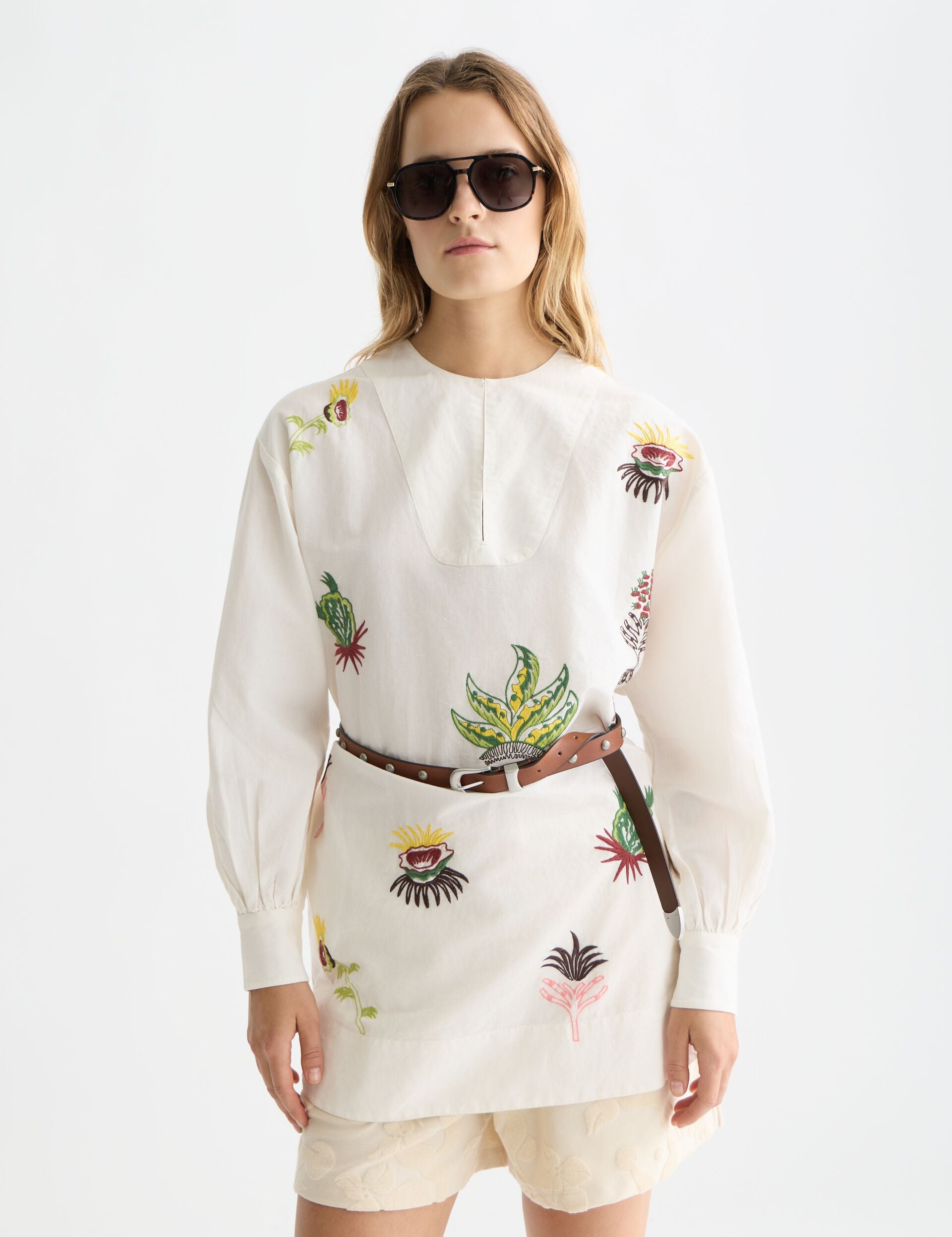 White Smoke שמלת מיני רקומה לנשים Embroidered Bib SCOTCH & SODA