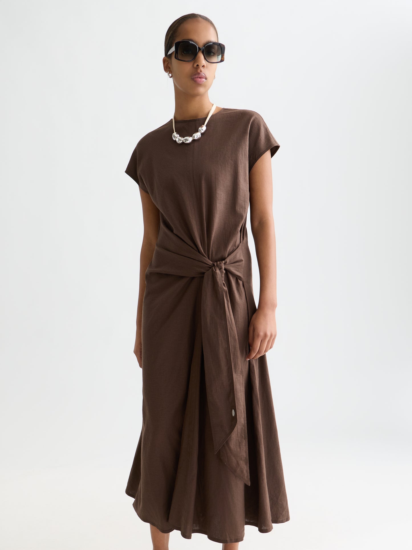 Dark Slate Gray שמלת מקסי פשתן לנשים Relaxed Tie Dress SCOTCH & SODA