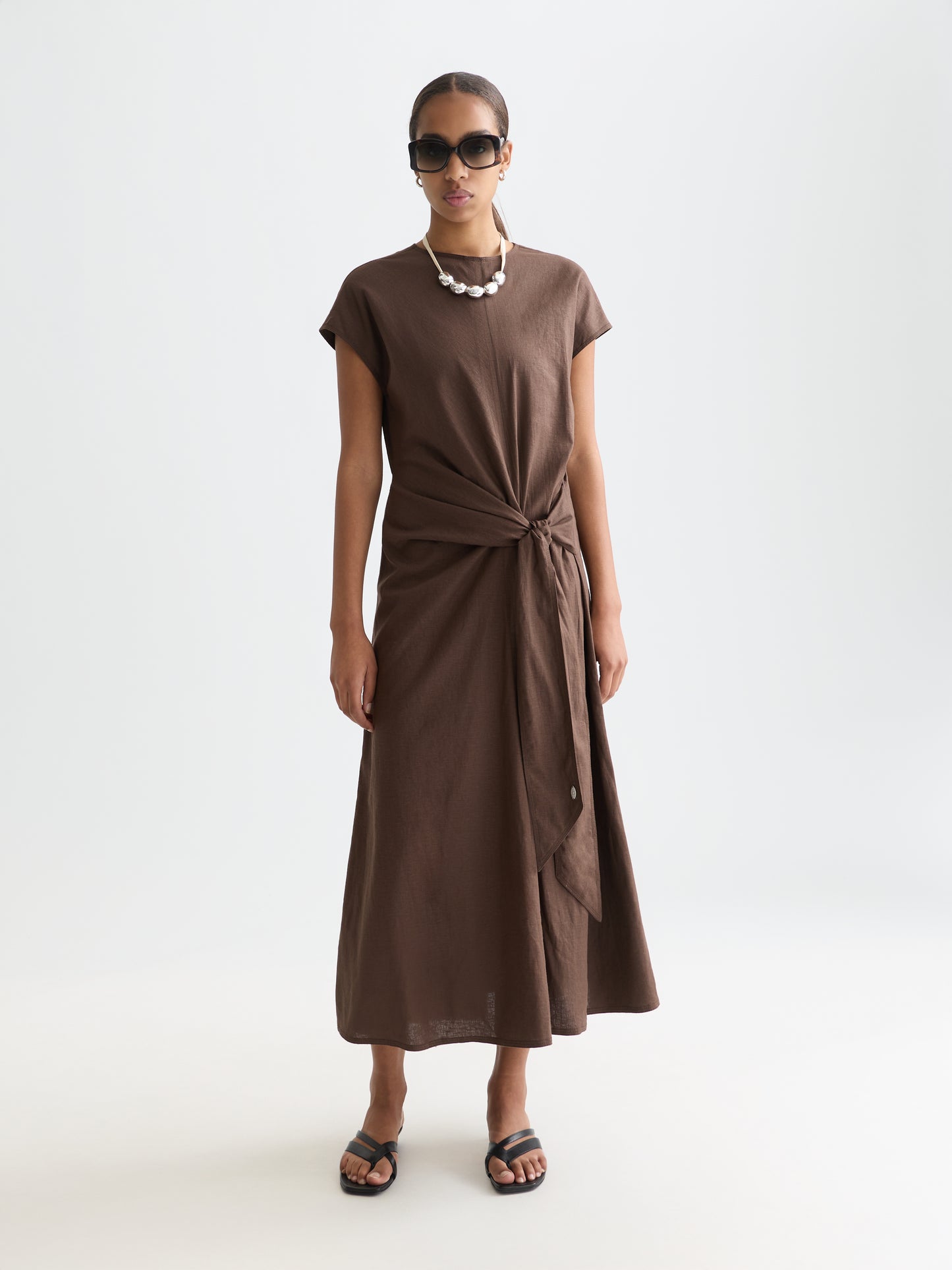 Dark Slate Gray שמלת מקסי פשתן לנשים Relaxed Tie Dress SCOTCH & SODA