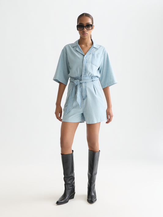 White Smoke אוברול ג׳ינס קצר לנשים Lightweight Denim Playsuit SCOTCH & SODA