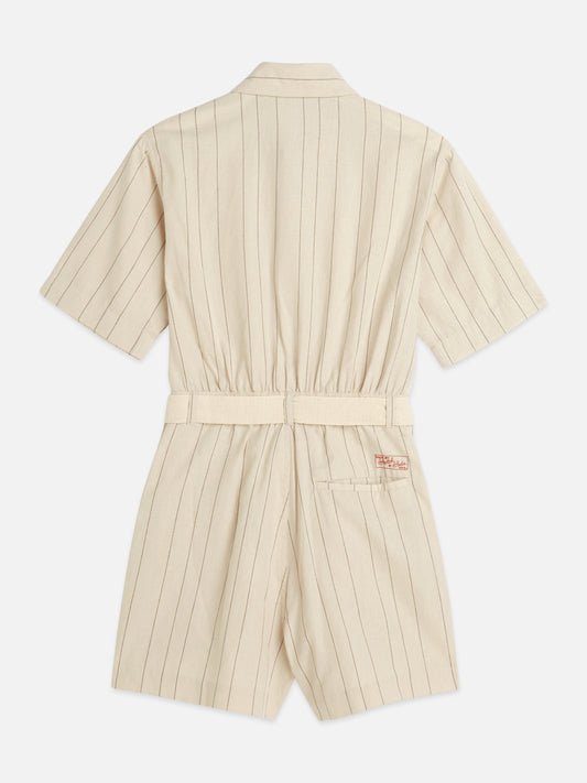 Light Gray אוברול קצר פסים לנשים Linen Blend Playsuit SCOTCH & SODA