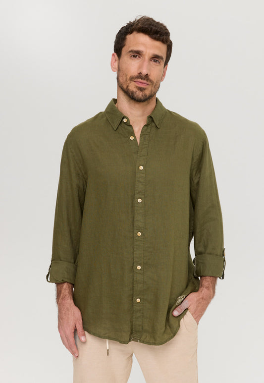 Dark Olive Green חולצת פשתן ארוכה לגברים SCOTCH & SODA