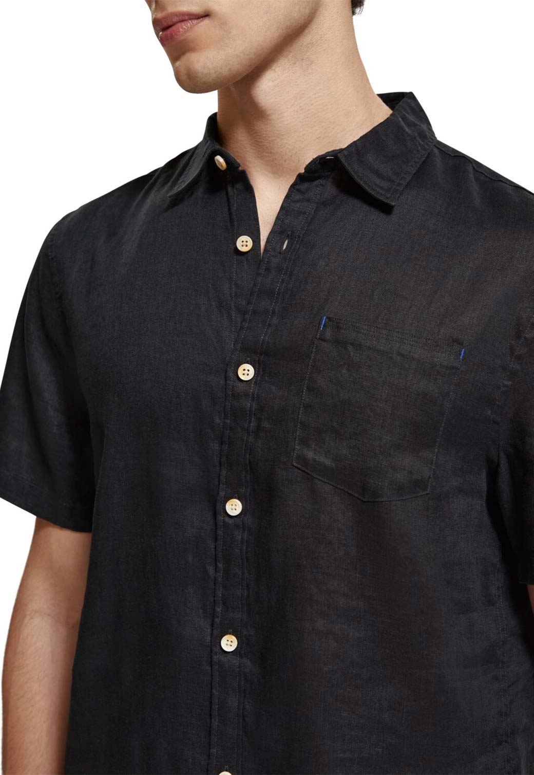 Black חולצת פשתן מכופתרת קצרה לגברים SCOTCH & SODA