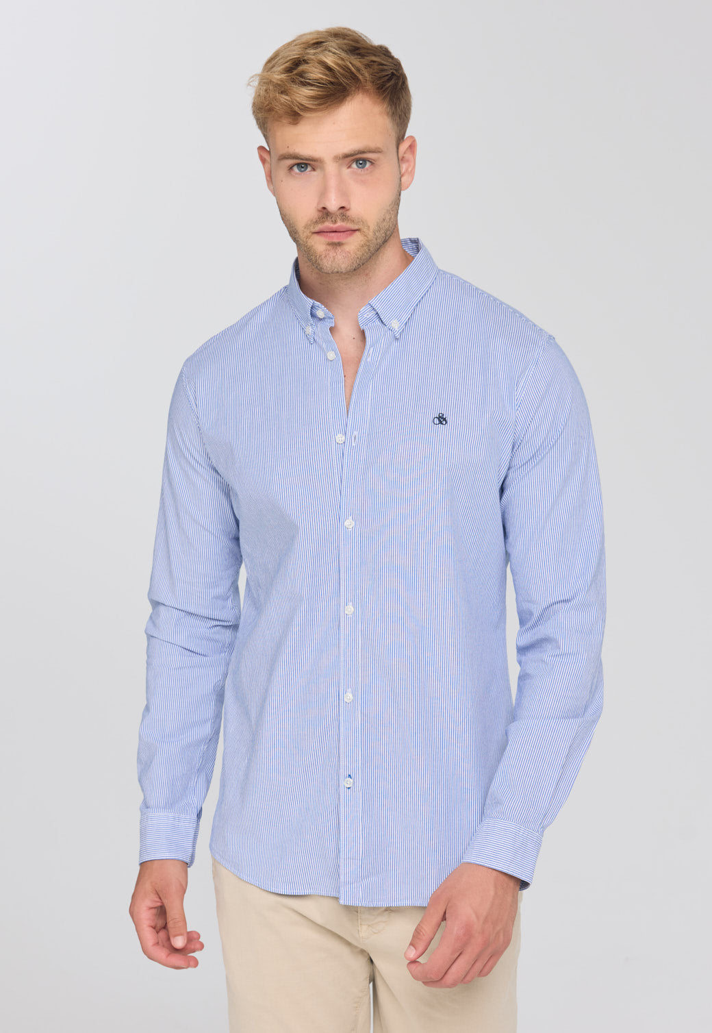 Light Gray חולצה מכופתרת ארוכה לגברים SCOTCH & SODA