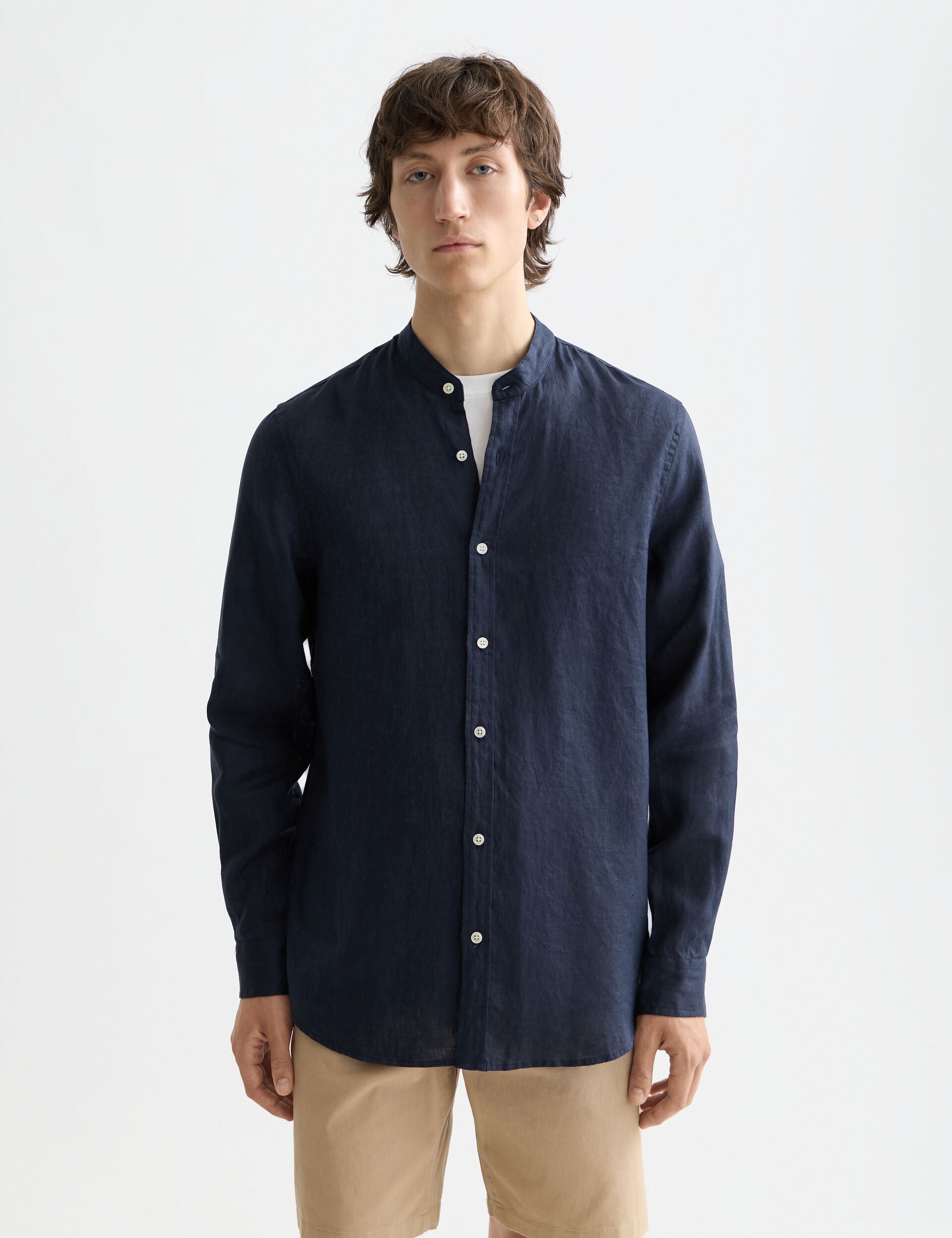 Black CORE - LINEN SHIRT LS STAND UP COLLAR חולצה מכופתרת ארוכה SCOTCH & SODA