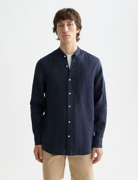 Black CORE - LINEN SHIRT LS STAND UP COLLAR חולצה מכופתרת ארוכה SCOTCH & SODA
