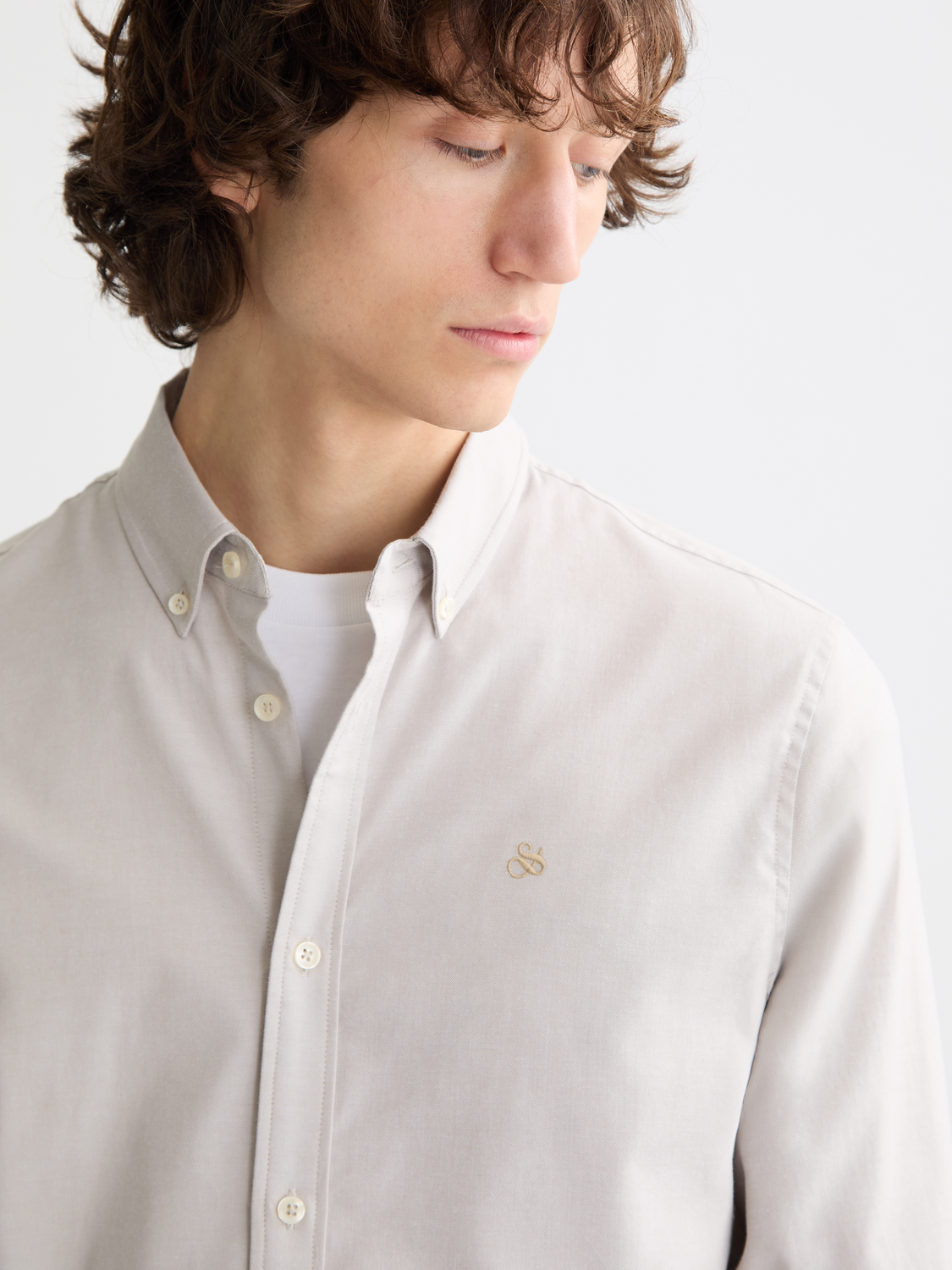 Light Gray חולצה מכופתרת ארוכה לגברים Oxford SCOTCH & SODA