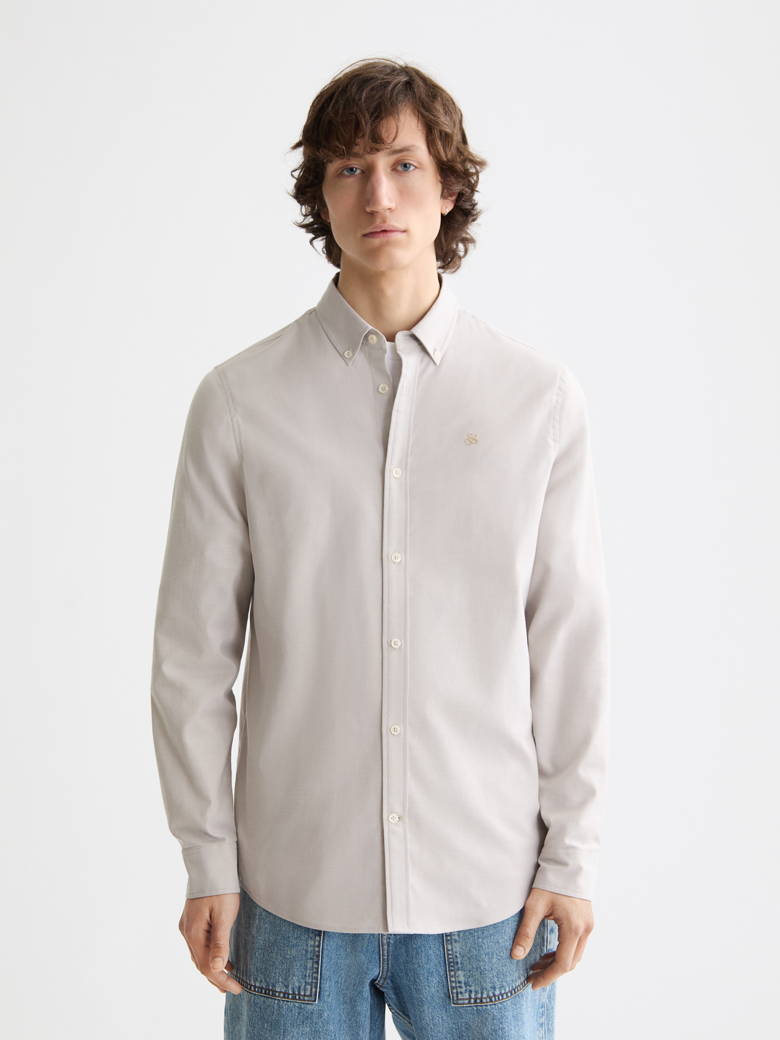 Light Gray חולצה מכופתרת ארוכה לגברים Oxford SCOTCH & SODA