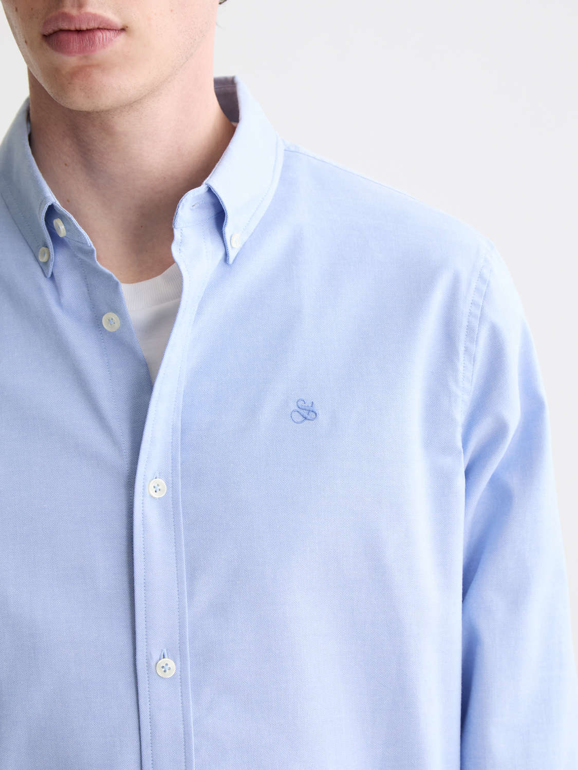 Light Gray חולצה מכופתרת ארוכה לגברים Oxford SCOTCH & SODA