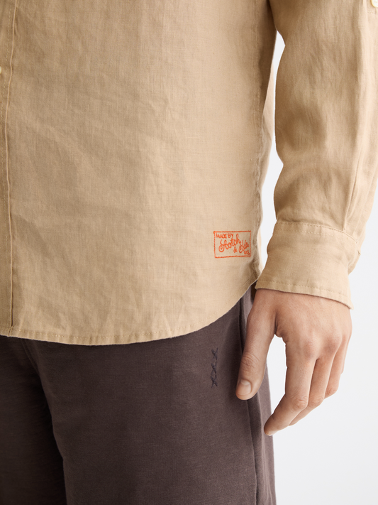 Rosy Brown חולצת פשתן מכופתרת ארוכה לגברים SCOTCH & SODA