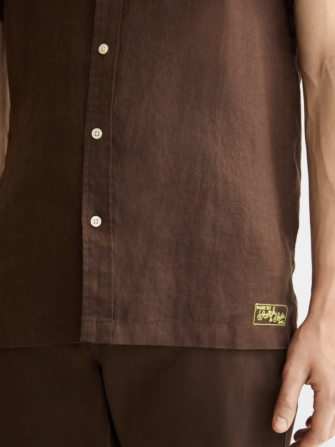 Dark Slate Gray חולצה מכופתרת קצרה פשתן לגברים Linen SCOTCH & SODA