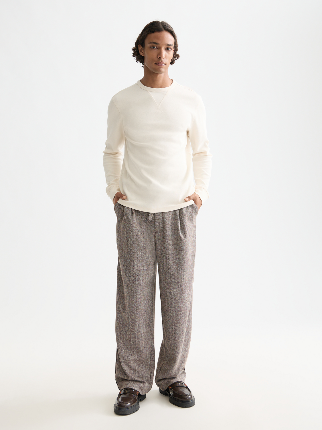 White Smoke טי שירט ארוכה לגברים Waffle SCOTCH & SODA