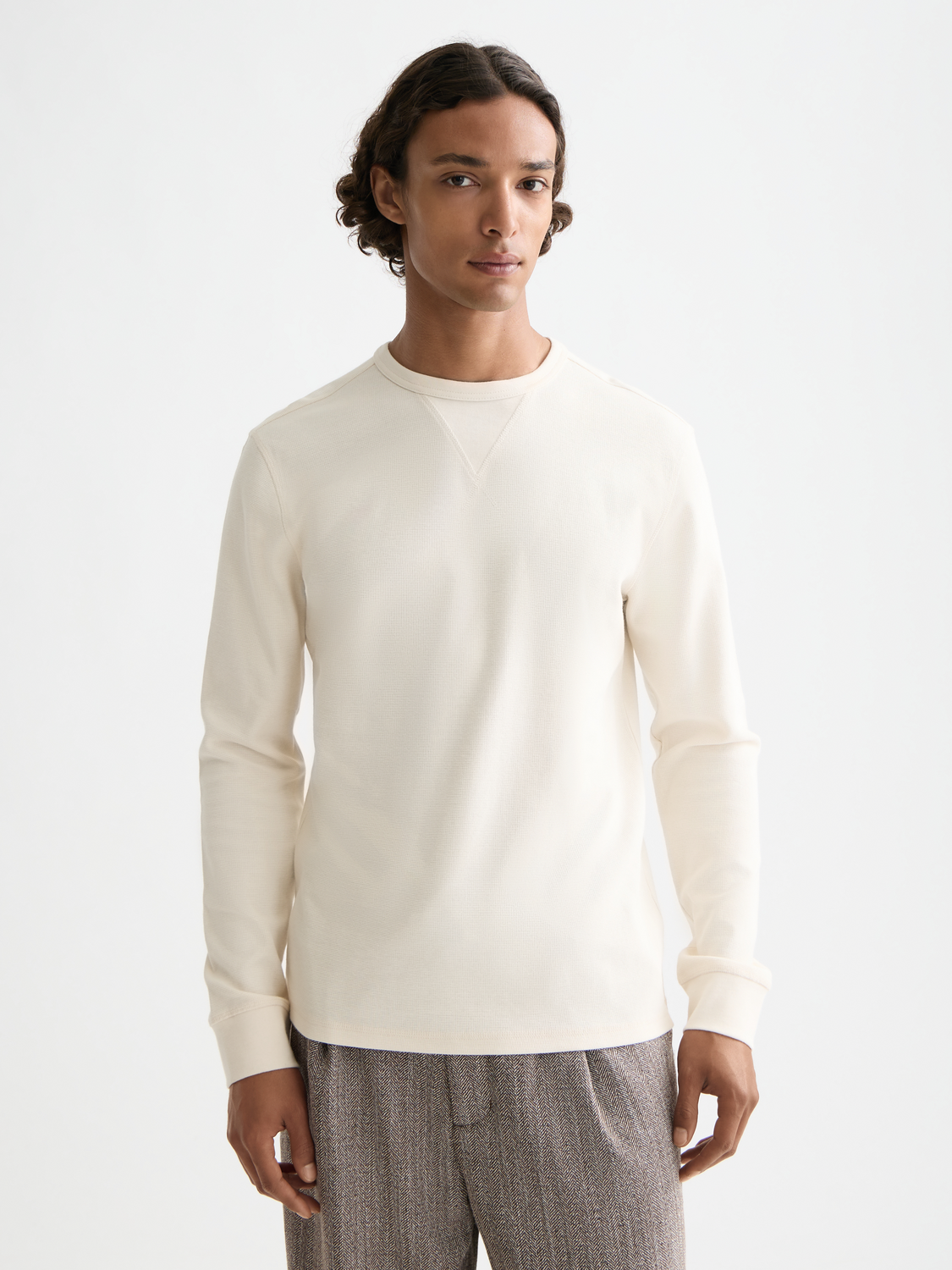 Beige טי שירט ארוכה לגברים Waffle SCOTCH & SODA