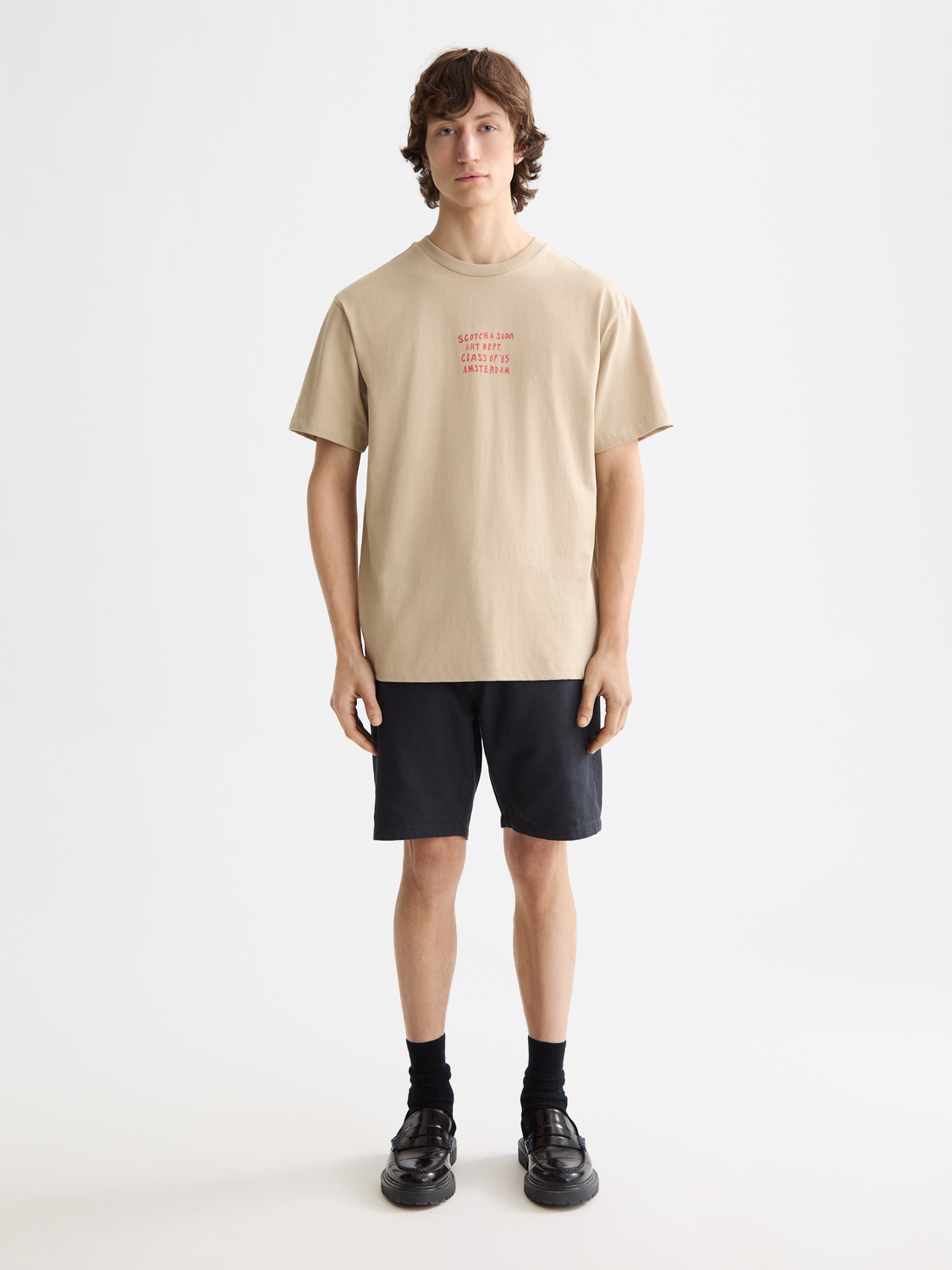 Beige טי שירט קצרה לגברים SCOTCH & SODA