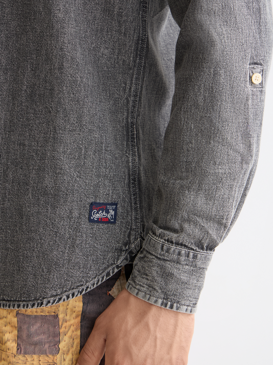 Dark Slate Gray חולצת ג'ינס מכופתרת ארוכה לגברים SCOTCH & SODA