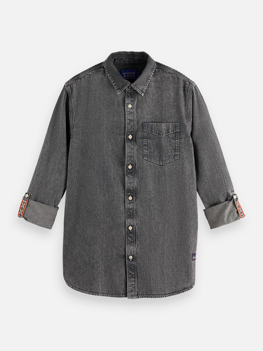 White Smoke חולצת ג'ינס מכופתרת ארוכה לגברים SCOTCH & SODA