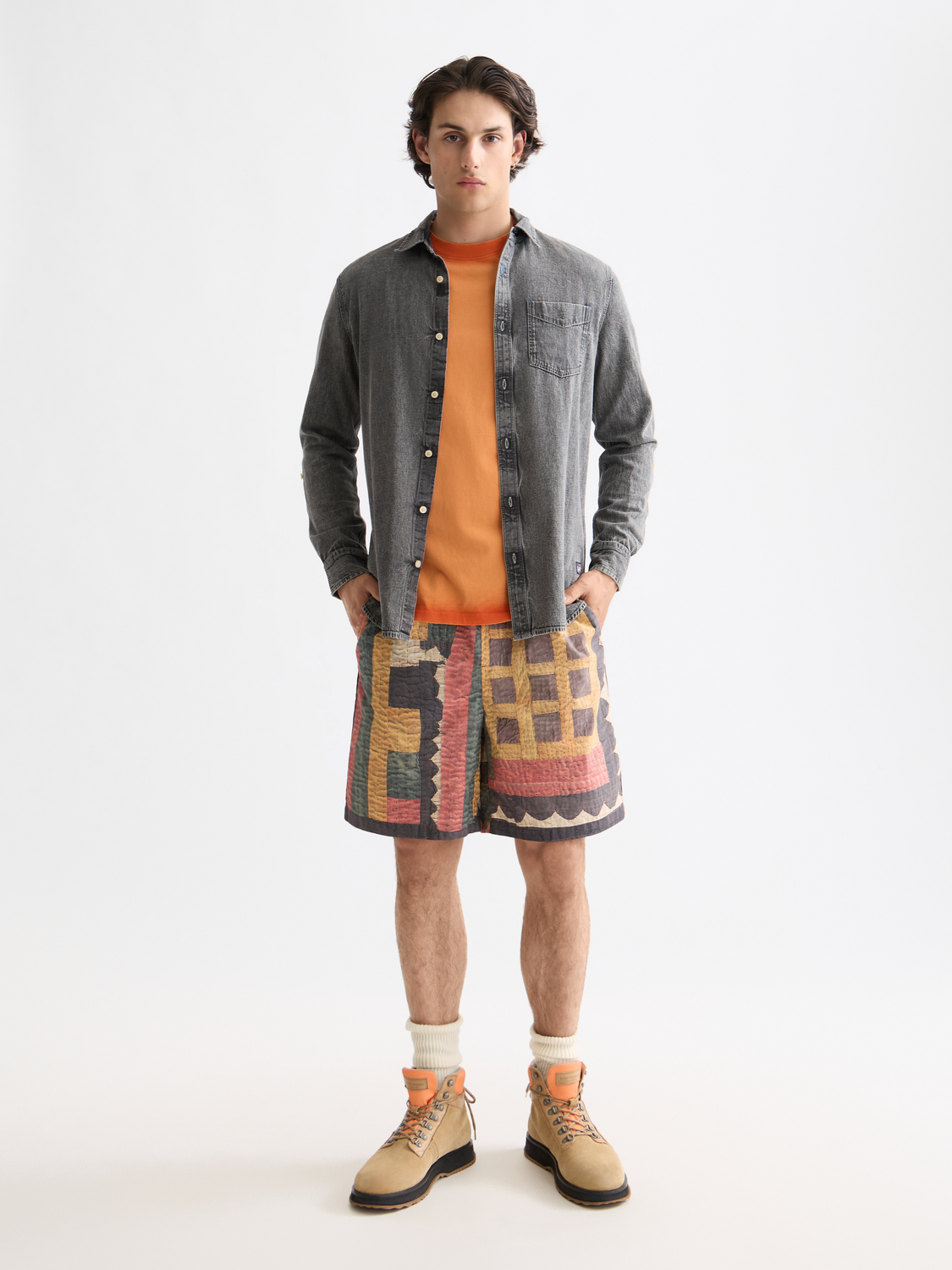 White Smoke חולצת ג'ינס מכופתרת ארוכה לגברים SCOTCH & SODA