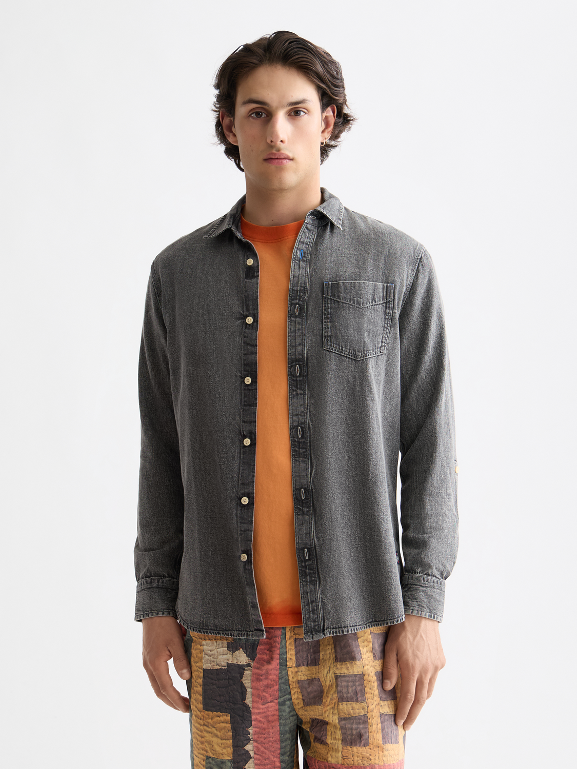 Dark Slate Gray חולצת ג'ינס מכופתרת ארוכה לגברים SCOTCH & SODA