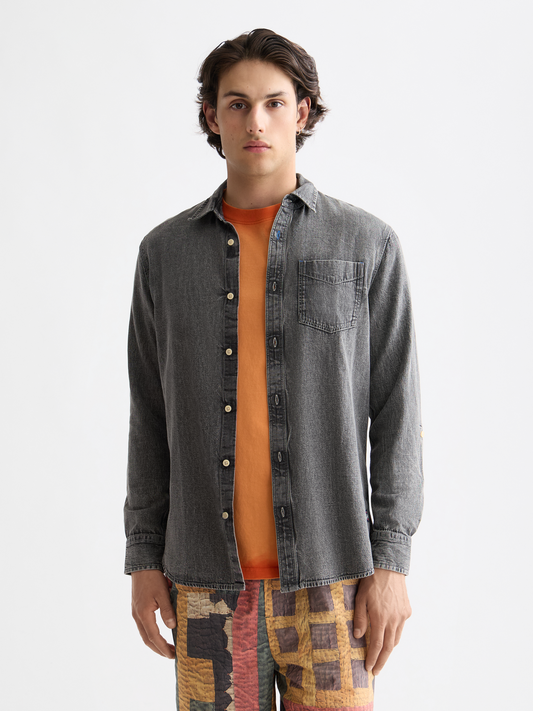Dark Slate Gray חולצת ג'ינס מכופתרת ארוכה לגברים SCOTCH & SODA