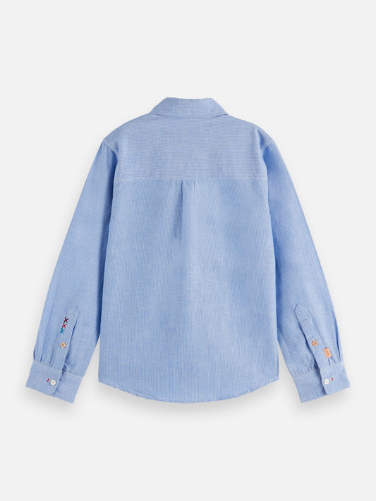 Light Steel Blue חולצה מכופתרת ארוכה לילידם Striped Linen SCOTCH & SODA