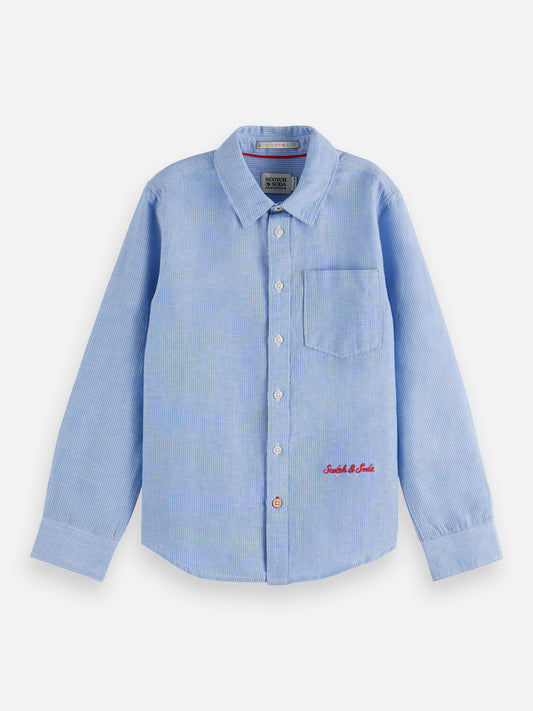 Light Steel Blue חולצה מכופתרת ארוכה לילידם Striped Linen SCOTCH & SODA