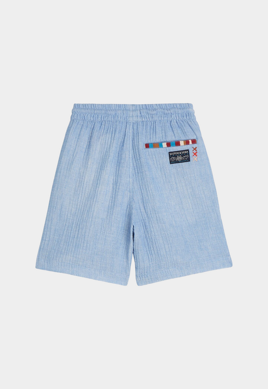 Light Steel Blue COTTON CHAMBRAY PULLON SHORTS מכנסיים קצרים SCOTCH & SODA