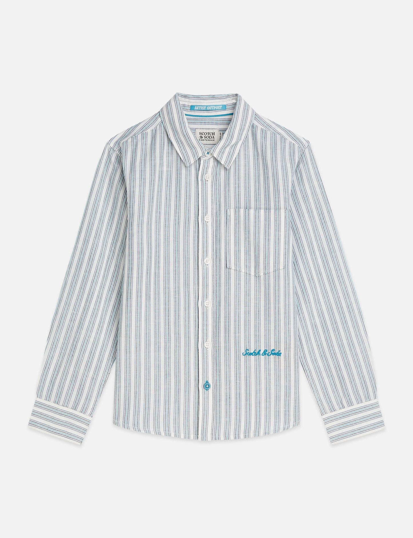 White Smoke חולצה מכופתרת ארוכה לילדים  Yarn-Dyed Striped Linen SCOTCH & SODA