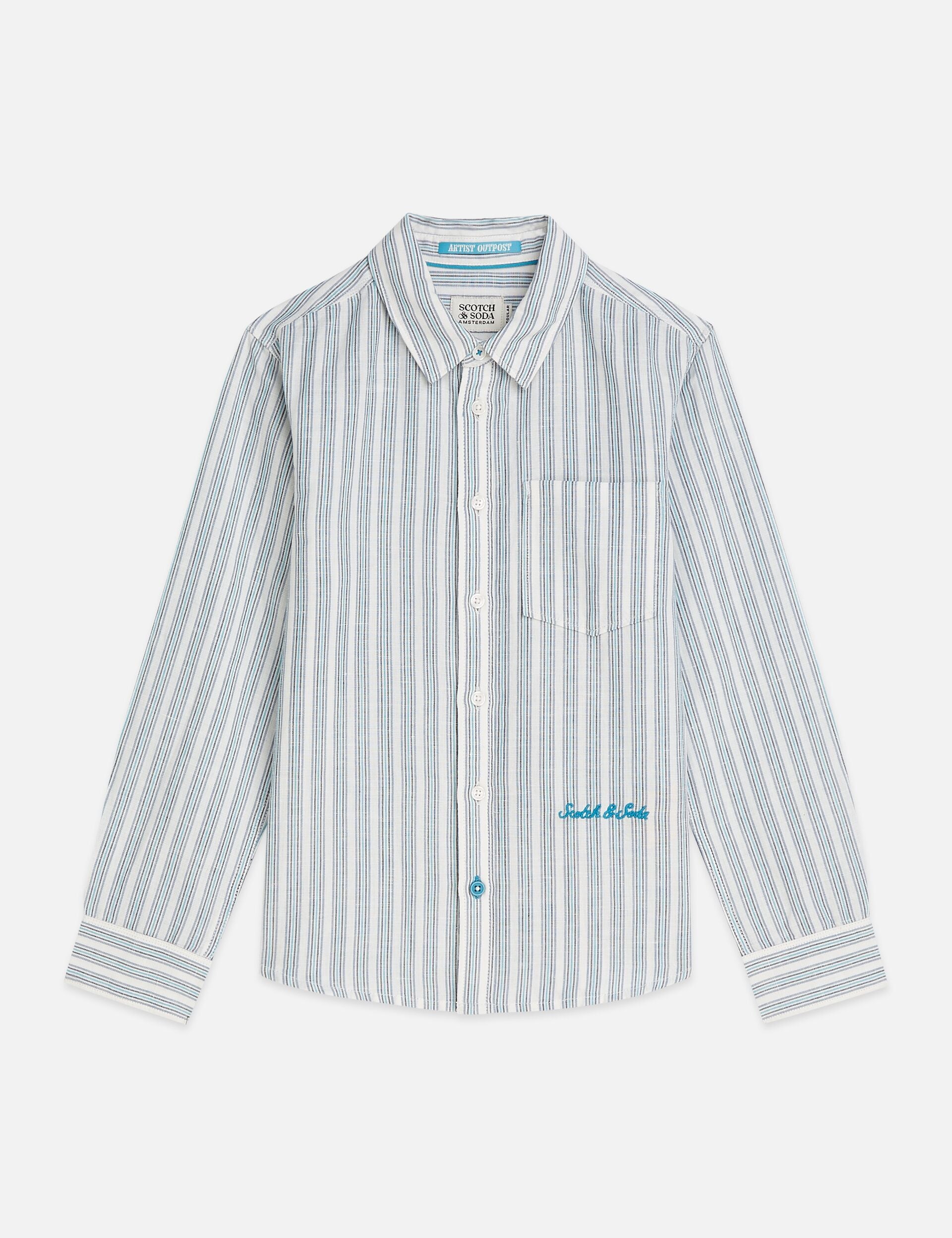 White Smoke חולצה מכופתרת ארוכה לילדים  Yarn-Dyed Striped Linen SCOTCH & SODA