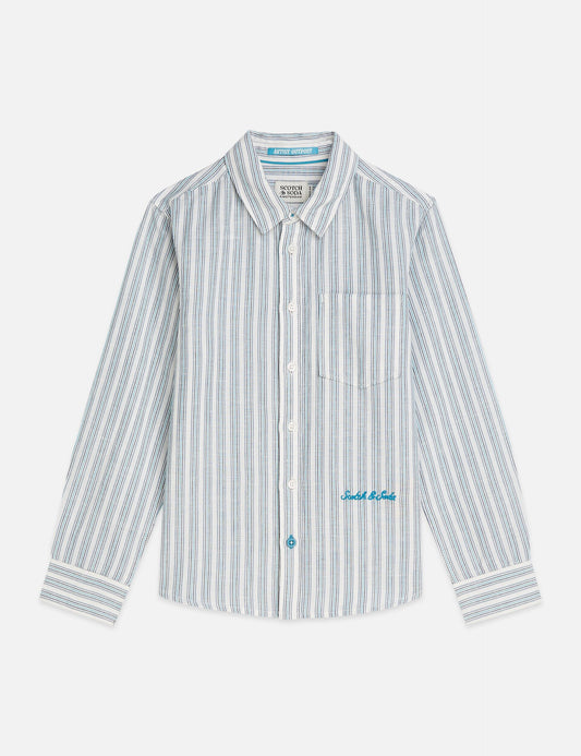 White Smoke חולצה מכופתרת ארוכה לילדים  Yarn-Dyed Striped Linen SCOTCH & SODA
